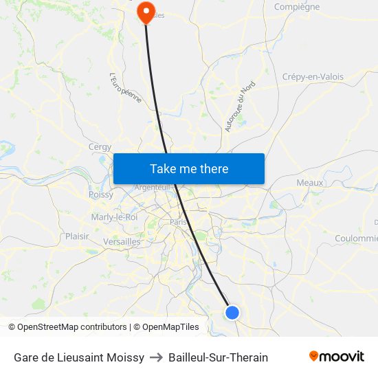 Gare de Lieusaint Moissy to Bailleul-Sur-Therain map