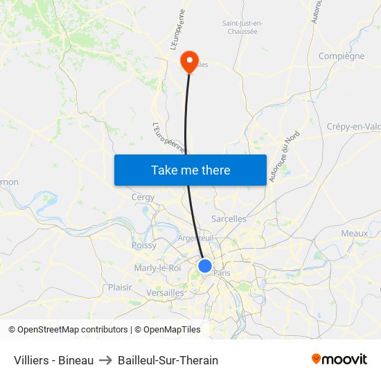 Villiers - Bineau to Bailleul-Sur-Therain map