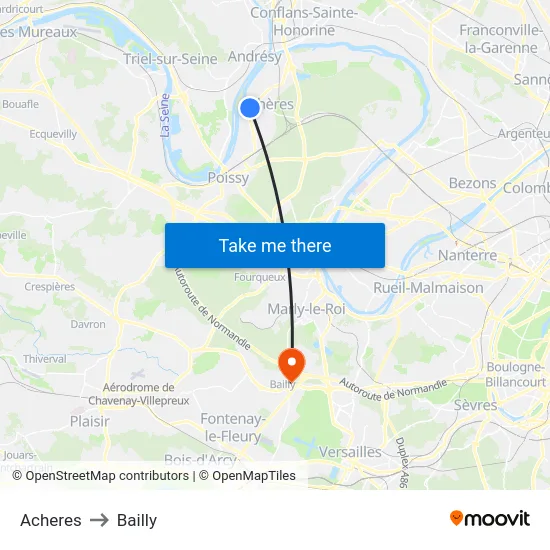 Acheres to Bailly map