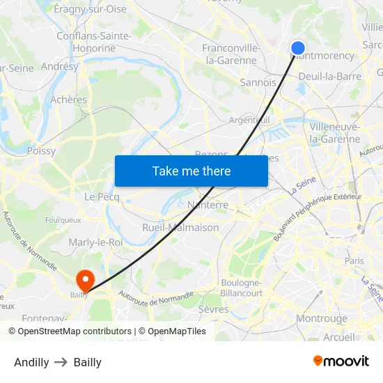 Andilly to Bailly map