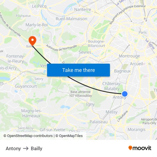 Antony to Bailly map