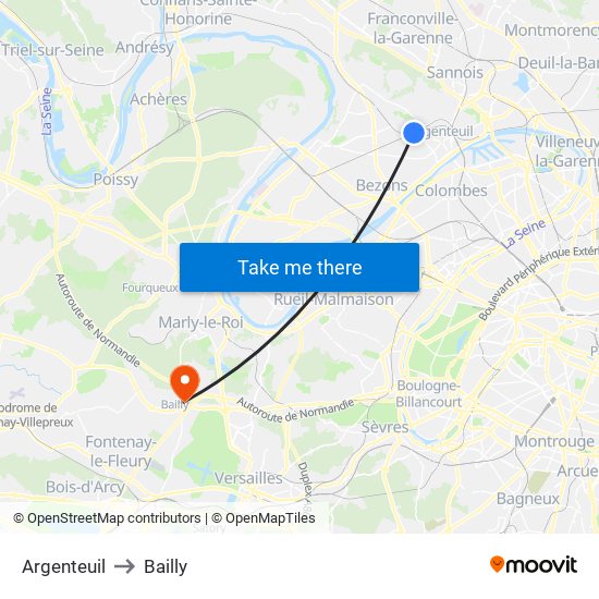 Argenteuil to Bailly map