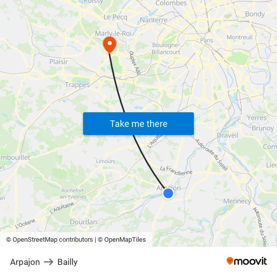 Arpajon to Bailly map