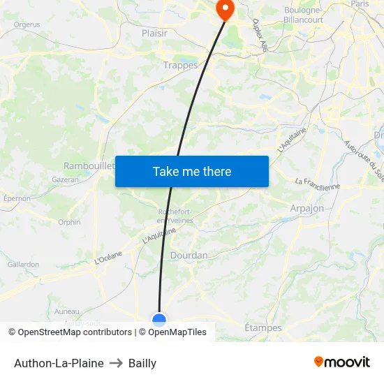 Authon-La-Plaine to Bailly map