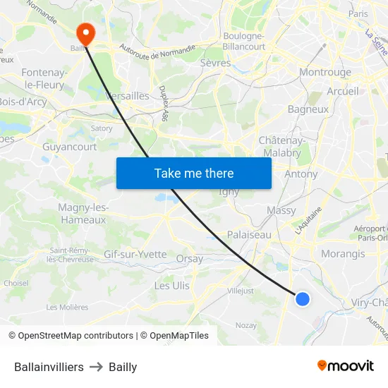 Ballainvilliers to Bailly map