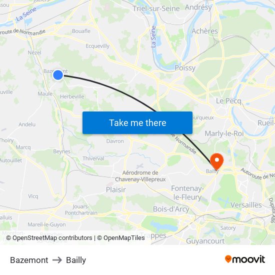 Bazemont to Bailly map