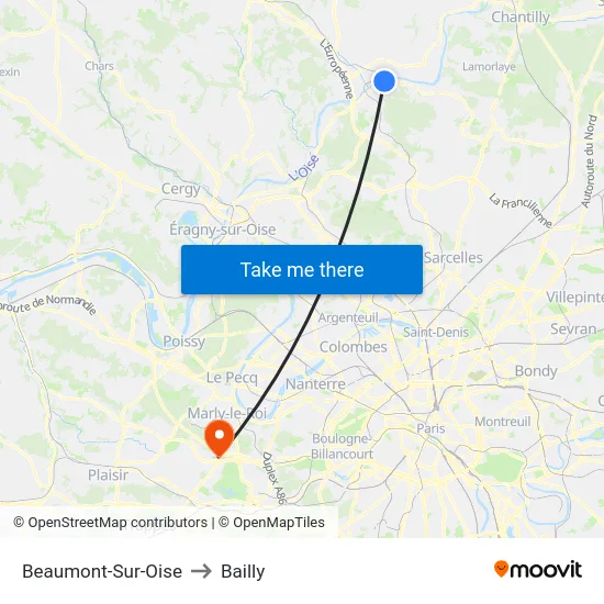 Beaumont-Sur-Oise to Bailly map