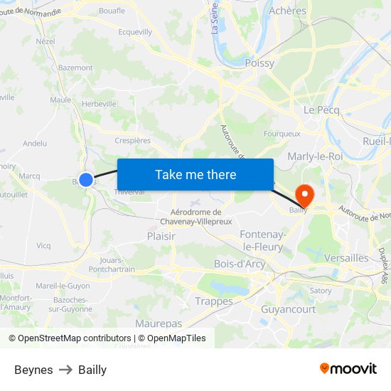 Beynes to Bailly map