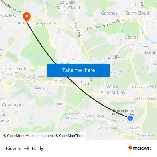 Bievres to Bailly map