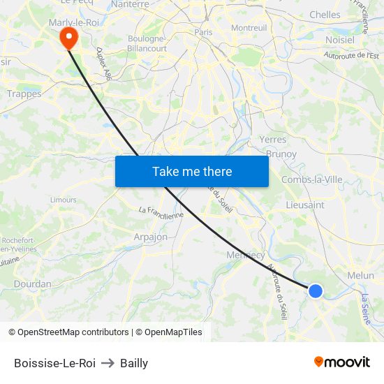 Boissise-Le-Roi to Bailly map