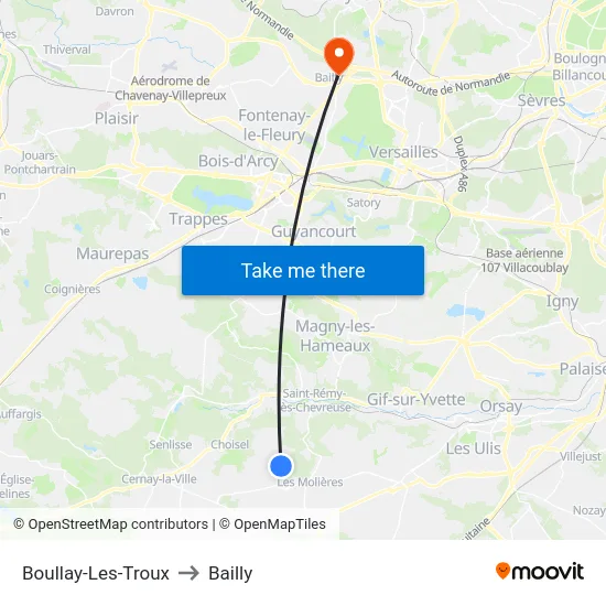 Boullay-Les-Troux to Bailly map