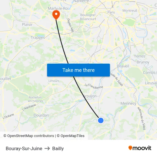 Bouray-Sur-Juine to Bailly map
