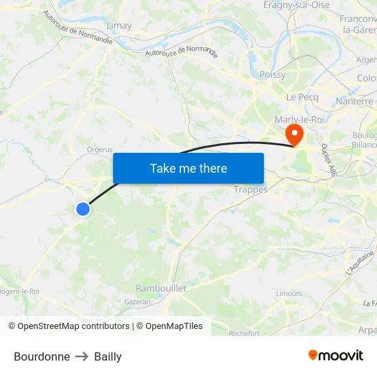 Bourdonne to Bailly map