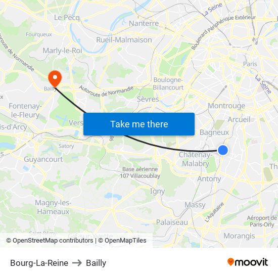 Bourg-La-Reine to Bailly map