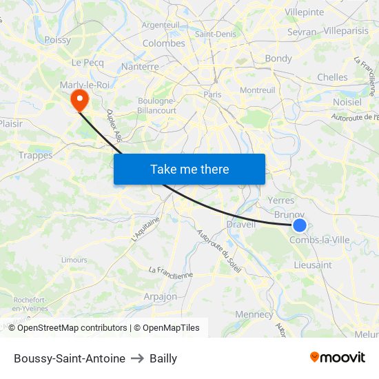 Boussy-Saint-Antoine to Bailly map