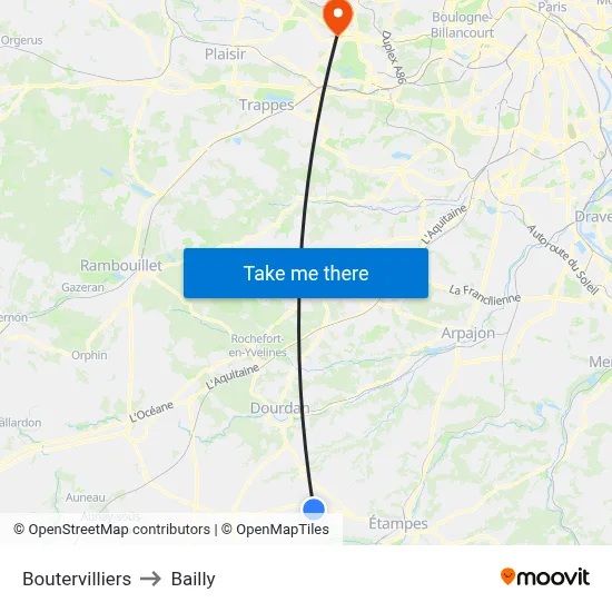 Boutervilliers to Bailly map