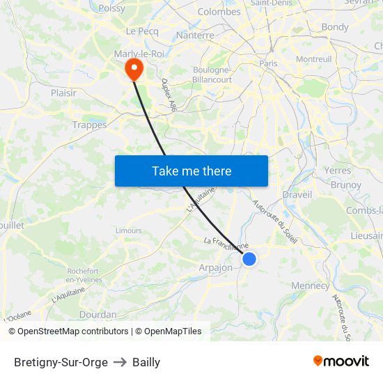 Bretigny-Sur-Orge to Bailly map