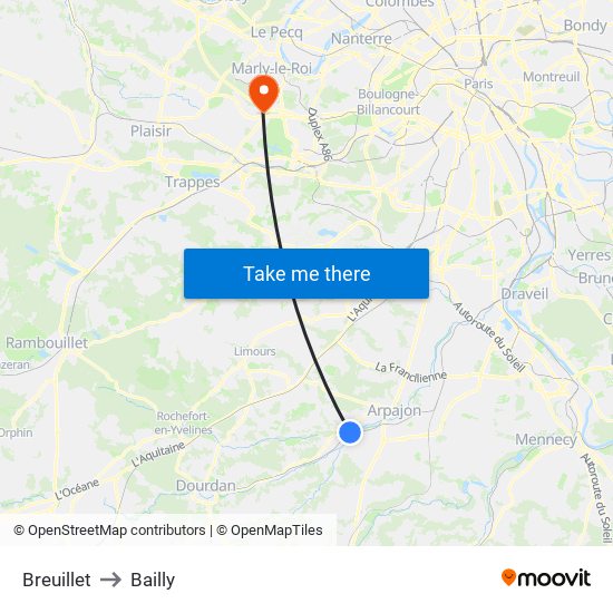 Breuillet to Bailly map