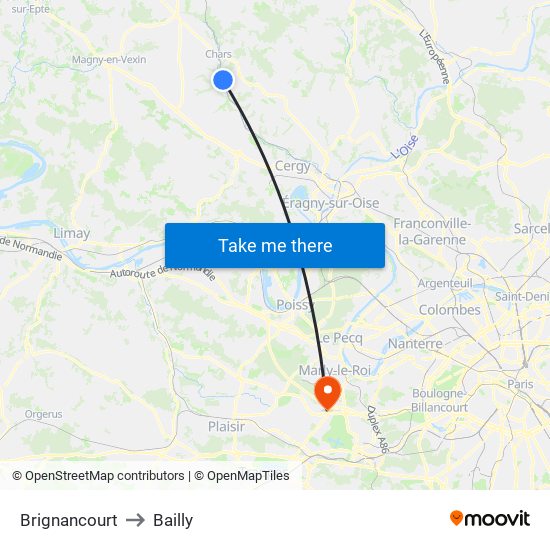 Brignancourt to Bailly map