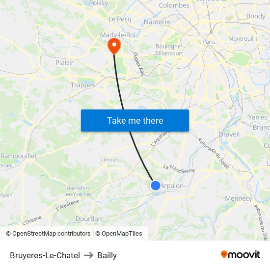 Bruyeres-Le-Chatel to Bailly map