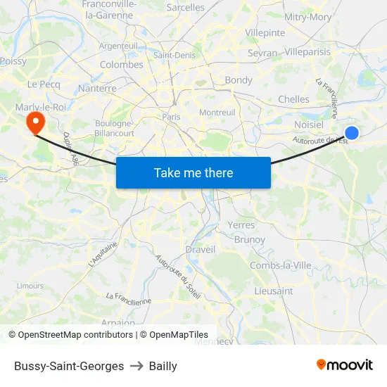Bussy-Saint-Georges to Bailly map