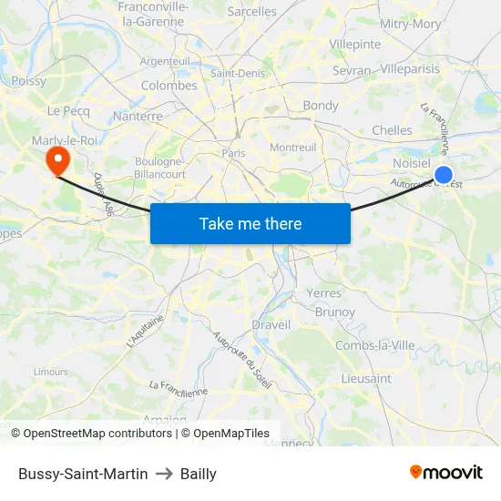 Bussy-Saint-Martin to Bailly map
