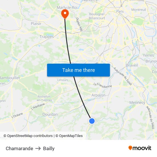 Chamarande to Bailly map