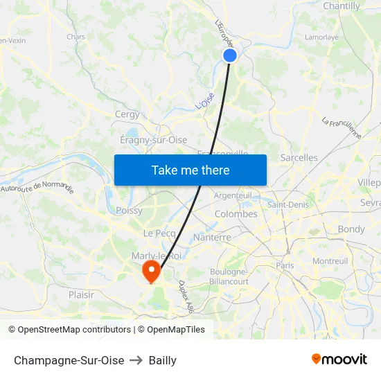 Champagne-Sur-Oise to Bailly map