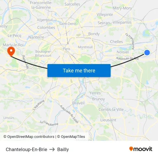 Chanteloup-En-Brie to Bailly map
