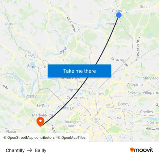 Chantilly to Bailly map