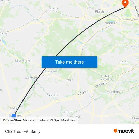 Chartres to Bailly map