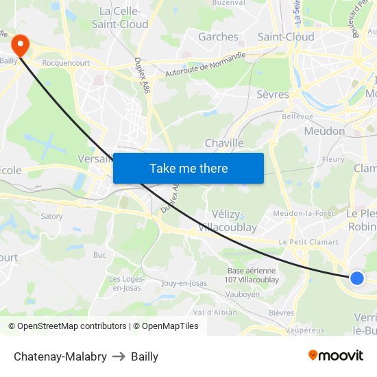 Chatenay-Malabry to Bailly map