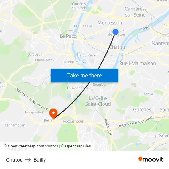 Chatou to Bailly map