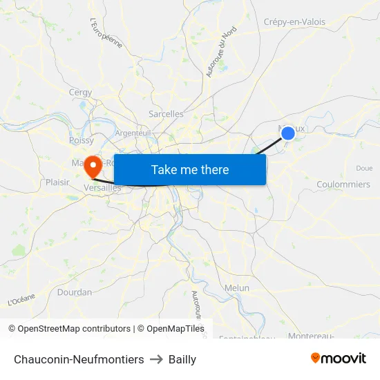 Chauconin-Neufmontiers to Bailly map