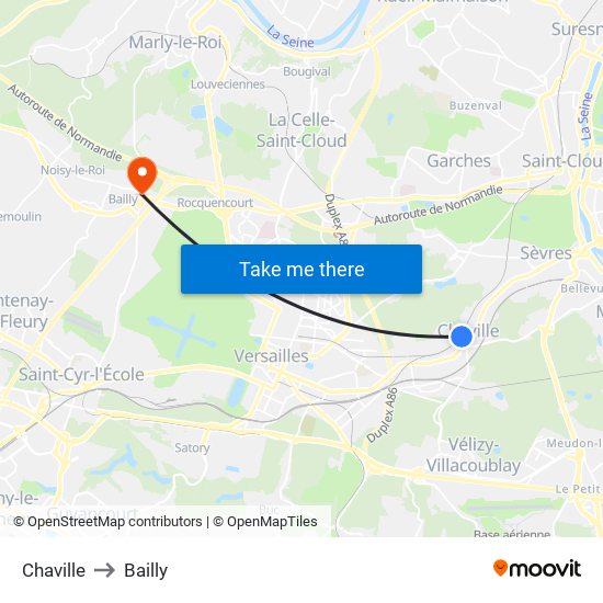 Chaville to Bailly map