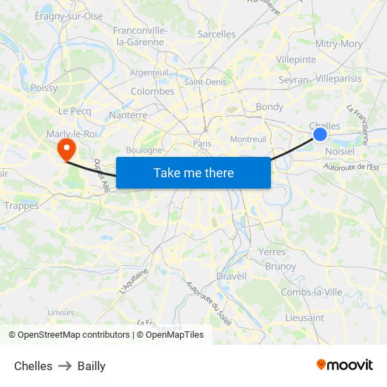 Chelles to Bailly map