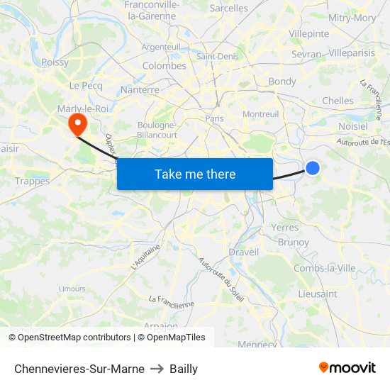 Chennevieres-Sur-Marne to Bailly map
