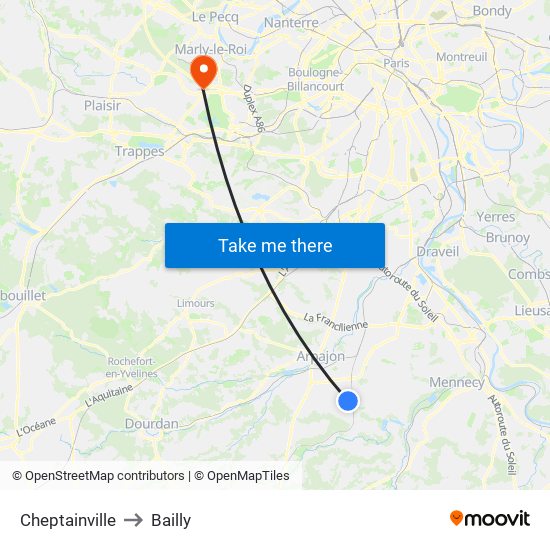 Cheptainville to Bailly map