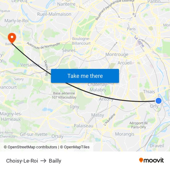 Choisy-Le-Roi to Bailly map