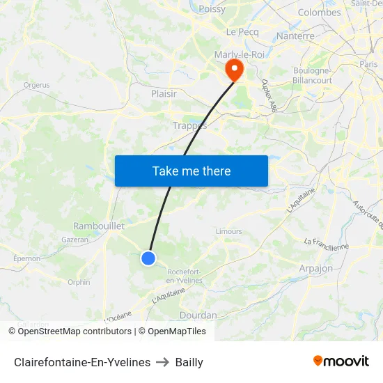 Clairefontaine-En-Yvelines to Bailly map