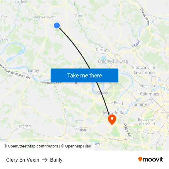 Clery-En-Vexin to Bailly map