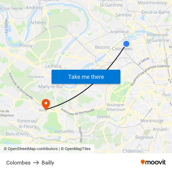 Colombes to Bailly map