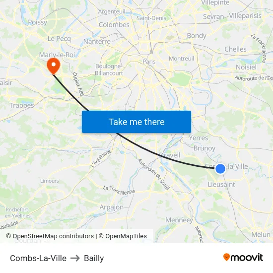 Combs-La-Ville to Bailly map