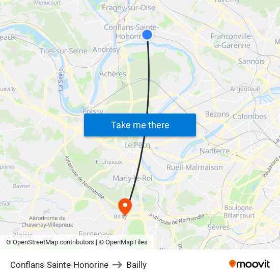 Conflans-Sainte-Honorine to Bailly map