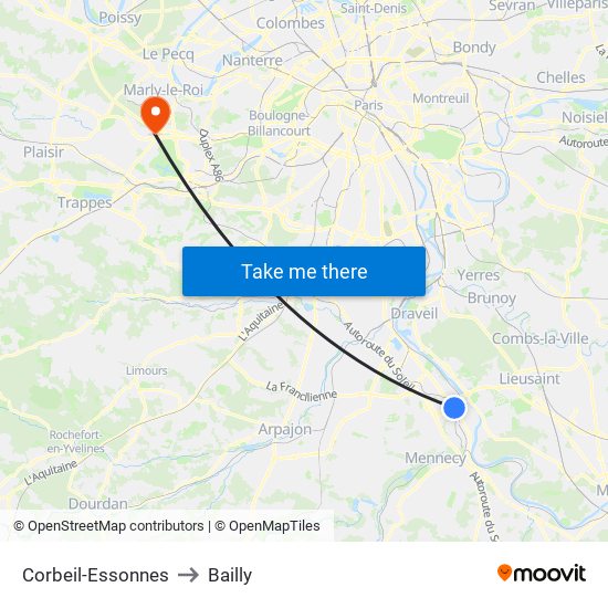 Corbeil-Essonnes to Bailly map