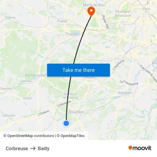 Corbreuse to Bailly map
