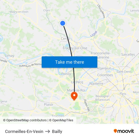 Cormeilles-En-Vexin to Bailly map