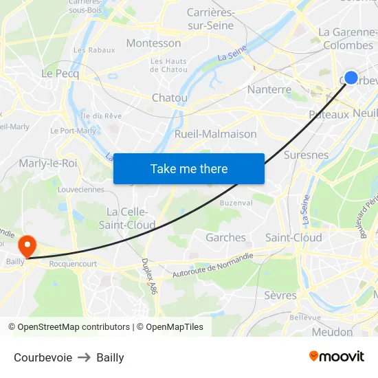 Courbevoie to Bailly map