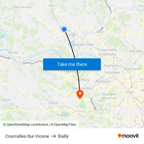 Courcelles-Sur-Viosne to Bailly map