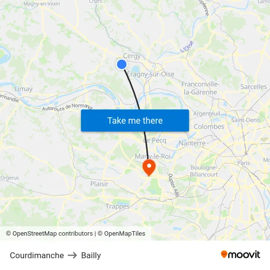Courdimanche to Bailly map